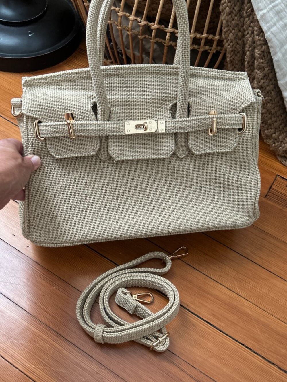 Benaar LA Linen Jute Top Handle “Birkin” Bag Nina